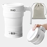 Faltbarer Reisewasserkocher Klein, Smart Camping Wasserkocher, 0.7L Tragbarer Heißwasserkocher mit Multifunktionstafel, 316 Edelstahlboden, Warmhaltefunktion und Startverzögerung, BPA-frei,1000W, Weiß