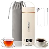 Reisewasserkocher Klein 500ML,Schnell Wasser Kochen Kleiner Wasserkocher Reise für Unterwegs Mini Wasserkocher Tragbarer 316 Edelstahl,Heizung Automatisch Abschalten für Tee,Kaffee,Babymilch(Beige)