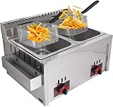 Professionelle Gasfritteuse 10 L x 2 mit Gewürztank aus Edelstahl – perfekt für kommerzielle Pommes Frites in einem Familienrestaurant, 2 Körbe für effizientes Kochen