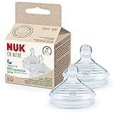 NUK for Nature Ersatz Silikon Trinksauger für Babyflasche, Mittelgroß (6−18 Monate), Der Mutterbrust nachempfunden, Anti-Colic-Ventil, Nachhaltige und BPA-freie Materialien, 2 Stück