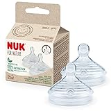 NUK for Nature Ersatz Silikon Trinksauger für Babyflasche | Klein (0−6 Monate) | Der Mutterbrust nachempfunden | Anti-Colic-Ventil | Nachhaltige und BPA-freie Materialien | 2 Stück